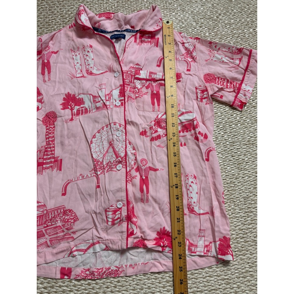 Katie Kime Dallas Toile Pajama Set Pink Short Sleeve Button Down Shorts Medium - Picture 5 of 7